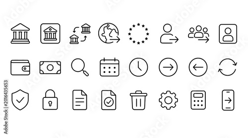 Slika na platnu SEPA European Payment Transfer Icons Set - 24 Modern Line Icons Collection for E