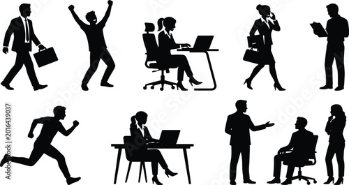 Foto Collection of professional business silhouettes including people working at desk