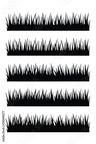 Grass silhouette, Seamless grass silhouette vector set, green meadow border illustration, natural eco foliage collection, abstract botanical landscape elements on white background