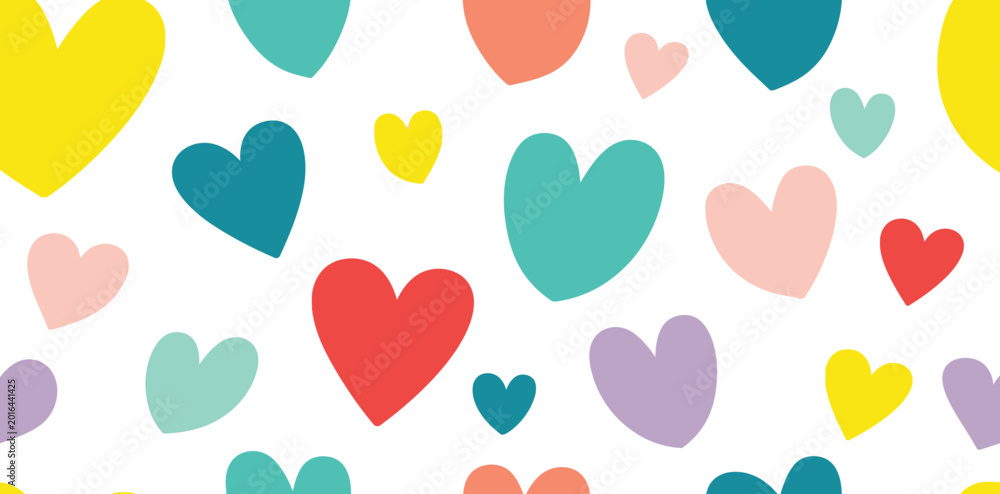 Fototapeta premium Colorful heart shapes in various sizes and colors on a white background for love and valentine s day concepts