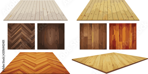 Foto Wooden Flooring Collection with Planks, Parquet, Chevron, and Textured Designs f
