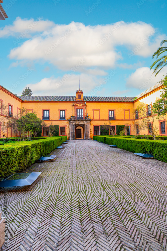 Fototapeta premium The Royal Palace of Seville, Real Alcazar. Palace in Andalusia in oriental style, Royal rooms and halls