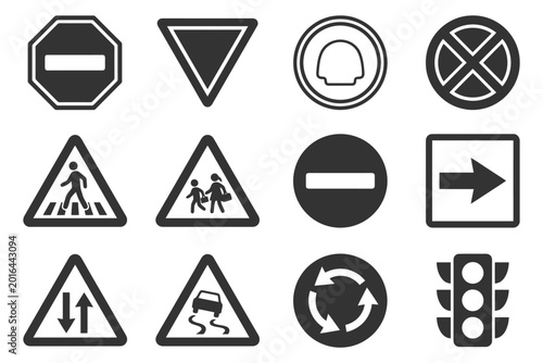 Free Download Collection of various traffic and road signs in black and white. - GFXLoad