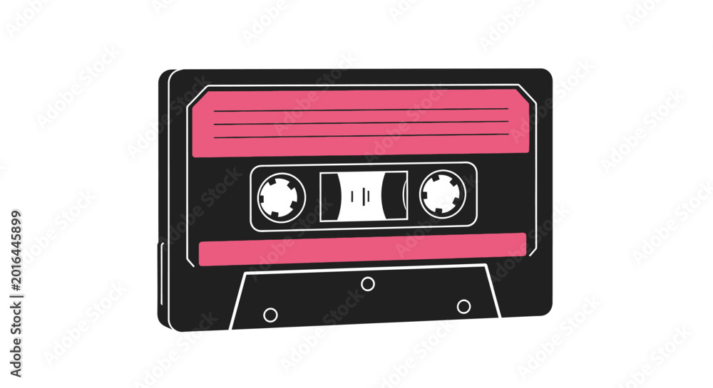 Naklejka premium Cassette tape illustration with pink details on a white background