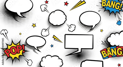 Comic Book Speech Bubbles and Sound Effects Pattern.