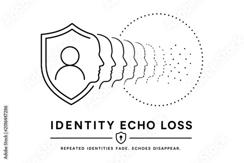 Slika na platnu Identity echo loss concept with fading faces and shield icon