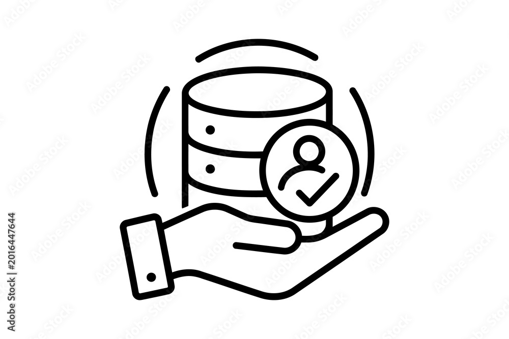 Fototapeta premium Hand holding smartphone with database and verified user icon
