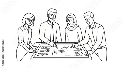 Business Team Analyzing Data on Digital Tablet Illustration