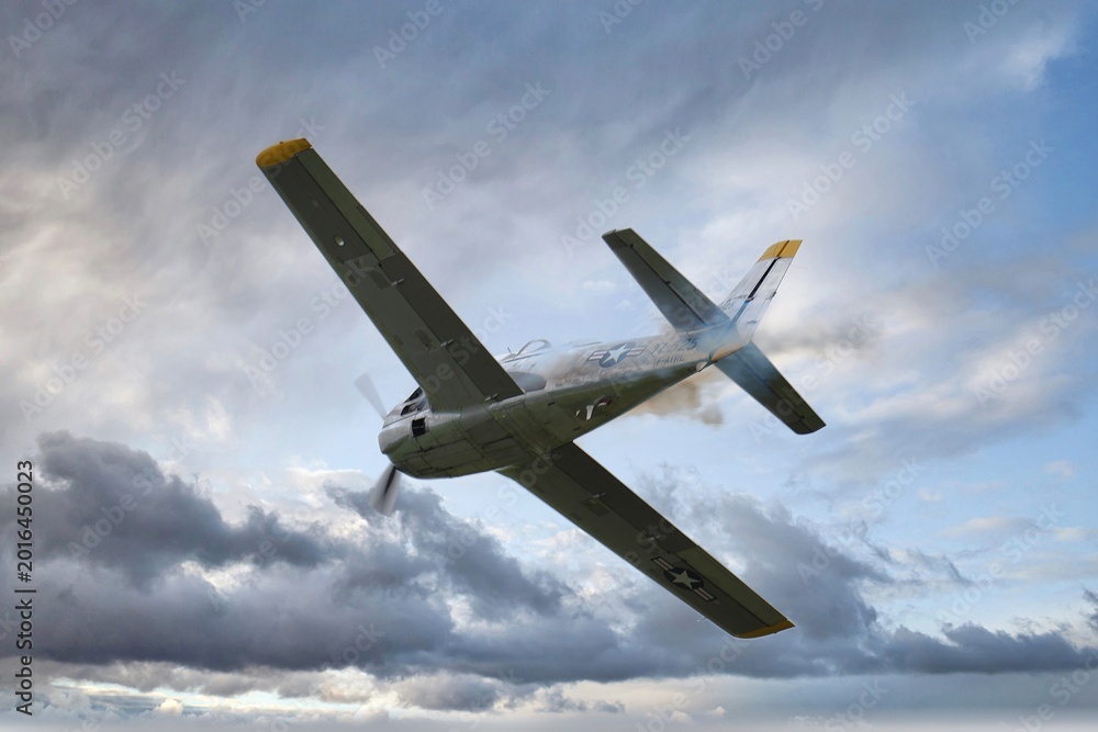 Fototapeta premium North American T-28 virage à droite fumée