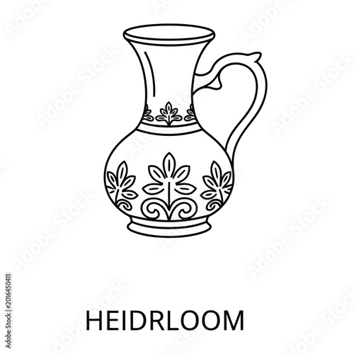 Quadro su tela Ornate antique heirloom pitcher illustration with floral engravings in a clean b