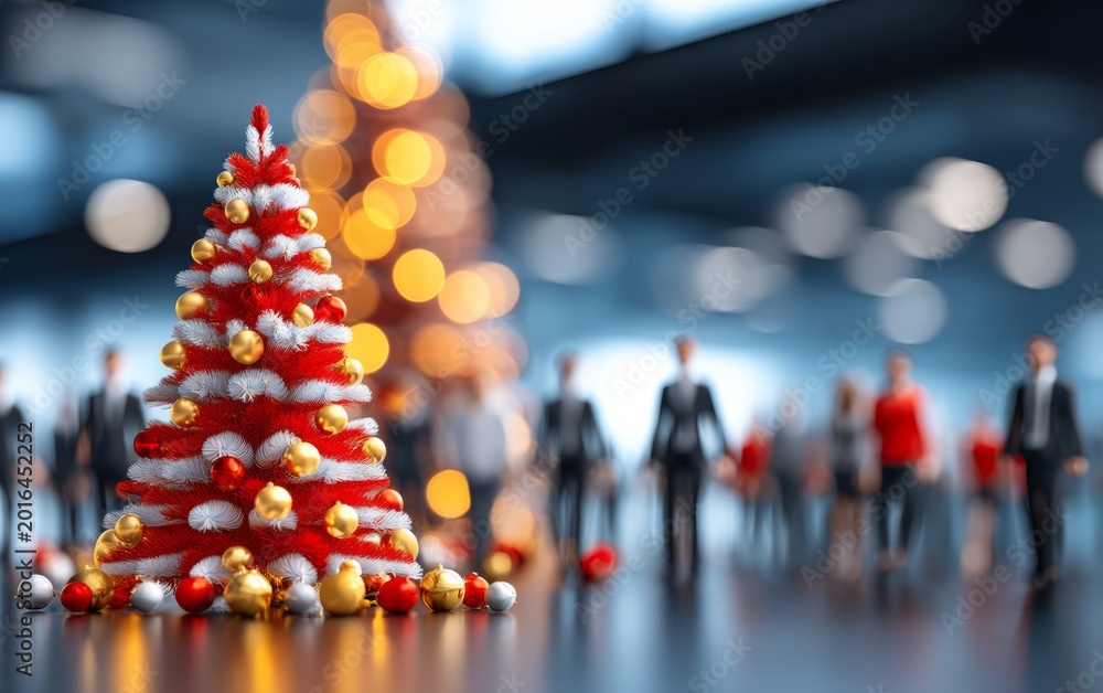 Obraz premium Festive Holiday Workspace with Christmas Tree and Cheerful Atmosphere