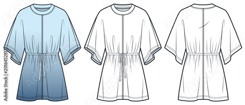 Canvastavla Women Drawstring Waist T Shirt Dress Fashion Flat Technical Drawing Template Fea