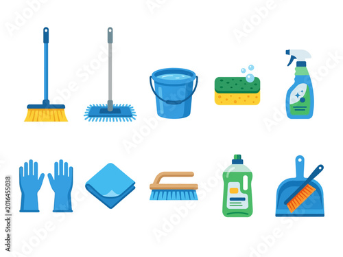 Photos Cleaning supplies and tools for home maintenance and hygiene