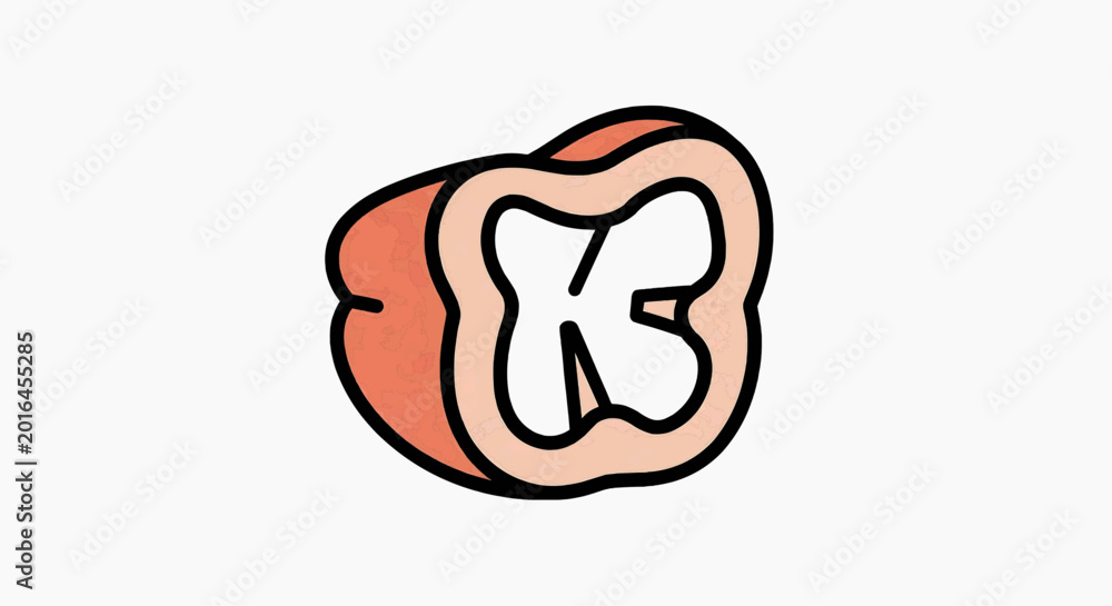 Obraz premium Simple icon graphic representing a cross-section of a bell pepper with internal details visible