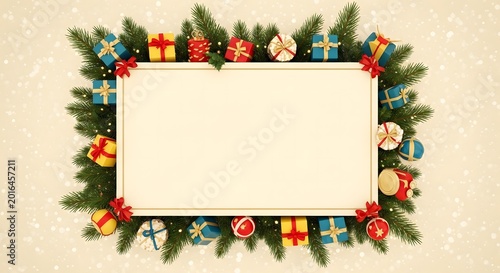 Blank christmas card frame with present