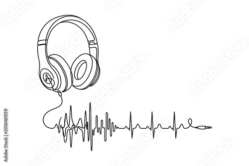 Continuous Line Drawing of Stethoscope and Smartphone with Heartbeat Pulse for Telemedicine Concept