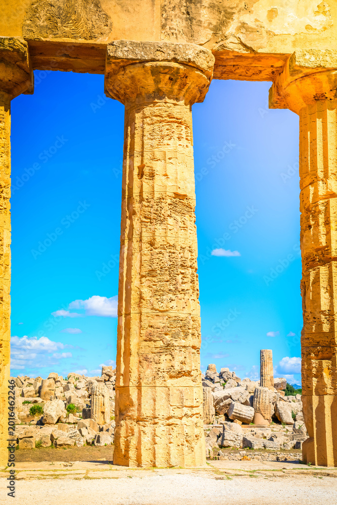 Fototapeta premium Selinunte site with ancient greek ruins, Sicily island, Italy