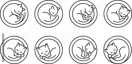 Schilderij op canvas Sleeping cats curled up in circle shapes minimalist line art
