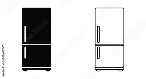 Refrigerator Silhouette Black and White Line Art Silhouette