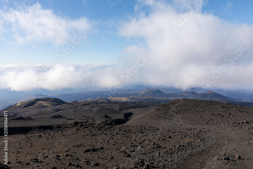 Obraz na plátně Wide view of Tolbachinsky Dol volcanic lava field with black basalt terrain and