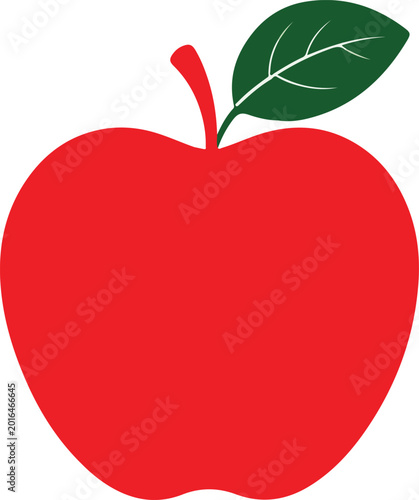 Red Apple with Green Leaf on White Background