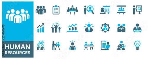 Detailed human resources and corporate management icon pack for business development, recruitment, and professional office team collaboration.