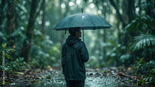 Peaceful Umbrella Rain Cinematic Scene