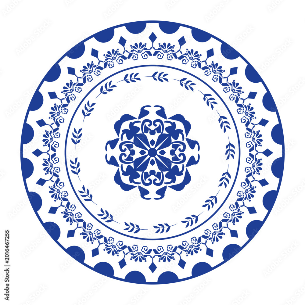 Fototapeta premium Floral design with round. ring shape. botanical natural theme frame. for decoration, ceramic, fabric, tile. circular border.