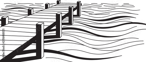 Photography Black and white of a wooden dock extending over wavy water also transparent back