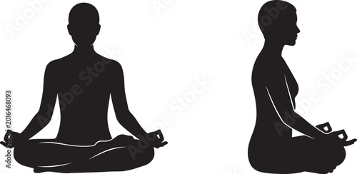 Silhouettes of two individuals meditating in cross-legged positions also transparent background meditation