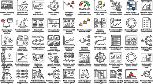 Photos Machine learning monitoring icon collection with prediction analytics alerts tel