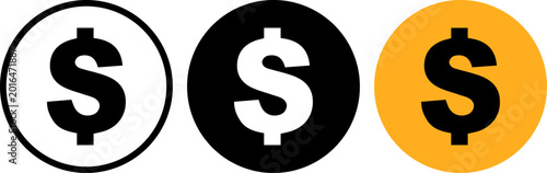 Obraz na plátně Set of three dollar sign icons in different styles