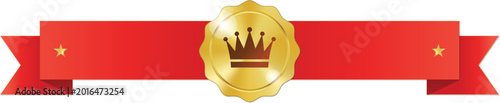 Photos Elegant decorative ribbon banner featuring a golden crown emblem with red backgr