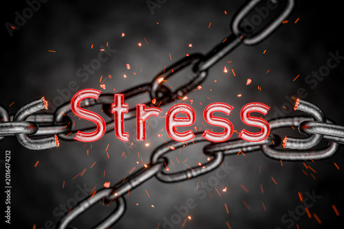 Cuadro en lienzo The concept of severe emotional stress is depicted by a taut steel chain with the red inscription STRESS