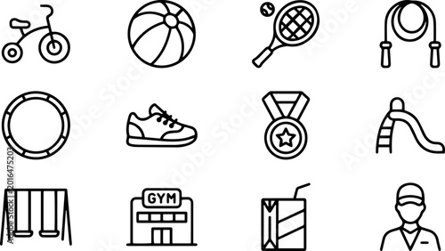 Bild auf Leinwand Collection of simple line art icons representing various sports and recreational