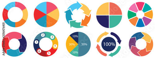New pie chart set. Awesome big pie chart set.  Colorful diagram collection with 2,3,4,5,6,7,8 sections or steps. Circle icons for infographic, UI, web design, business presentation. Pie chart 