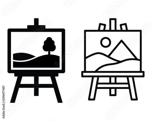 Canvas Easel Painting Icon Set Art Gallery Vector Illustration