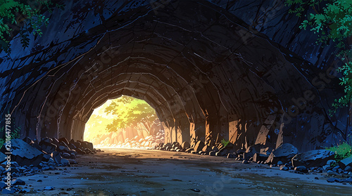 Anime style cave mouth background illustration