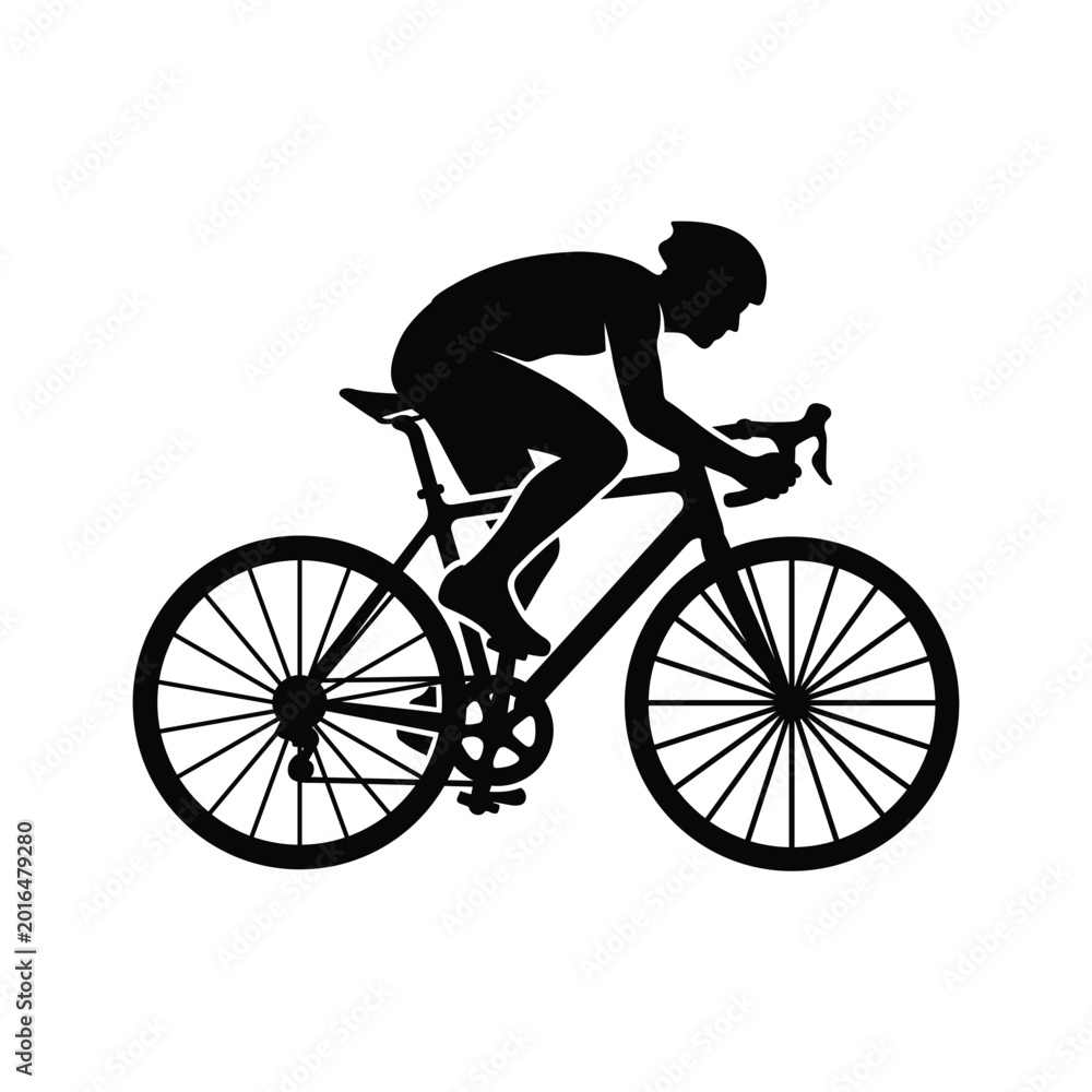 Naklejka premium Cyclist Silhouette Vector EPS – Black Man Riding Bicycle Sports Activity Icon for Fitness, Race, Sport Design