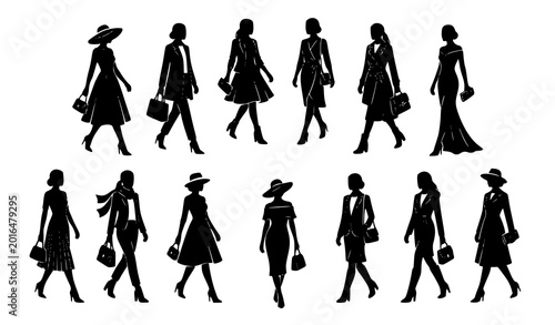 Quadro su tela Female Fashion Figure Vector Set Stylish Clothing Silhouette Collection