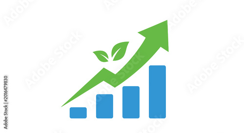 growth chart icon with leaves financial success and sustainability