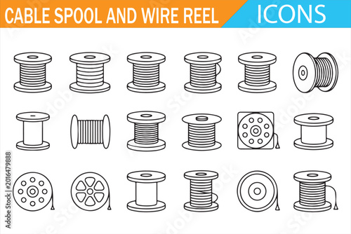 Obraz na plátně Cable spool and wire reel icons set in simple outline style