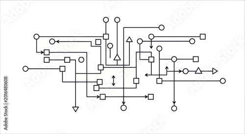 Photos Abstract Network Diagram with Geometric Shapes and Arrows