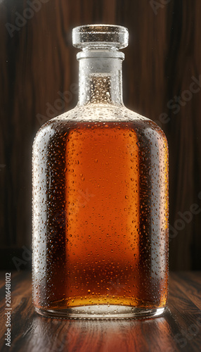 Schilderij op canvas Glass bottle of brown liquor.