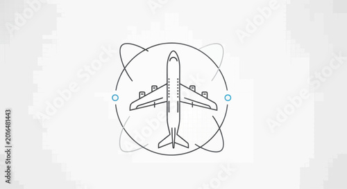 Fotografia Airplane travel concept illustration with orbits around aircraft