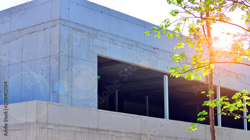 Bilde på lerret An abandoned concrete building under construction surrounded by a forest