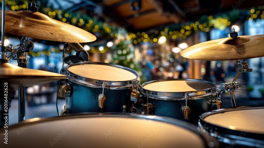 Fototapeta premium Festive Hall Decorated with Garlands and Drums Ready for Celebration
