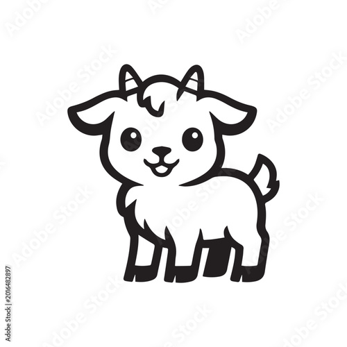 Cartoon goat illustration black and white line art on a white background