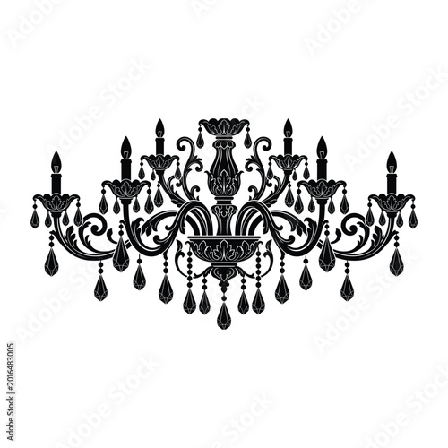 Ornate vintage chandelier silhouette against a white background