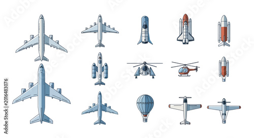 Fotografía Collection of Aircraft and Spacecraft: Planes, Helicopters, Rockets, Shuttle, Ho